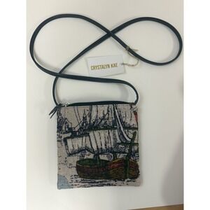 Crystalyn Kae Seattle Mini Crossbody Bag Nautical Woven Tapestry Vegan Leather
